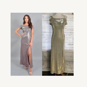 NWT nightway glitter gold cold shoulder formal gown 6